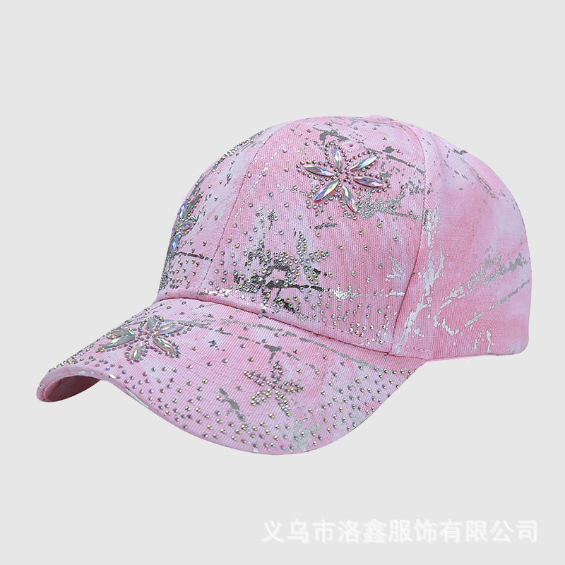 Wholesale Fabric rhinestone flower hat four seasons sunshade tie-dye baseball cap